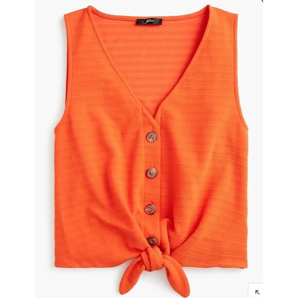 J. Crew Tie-front Button Down Textured Tank Top Bright Orange Sz L Preppy Summer - Picture 5 of 15